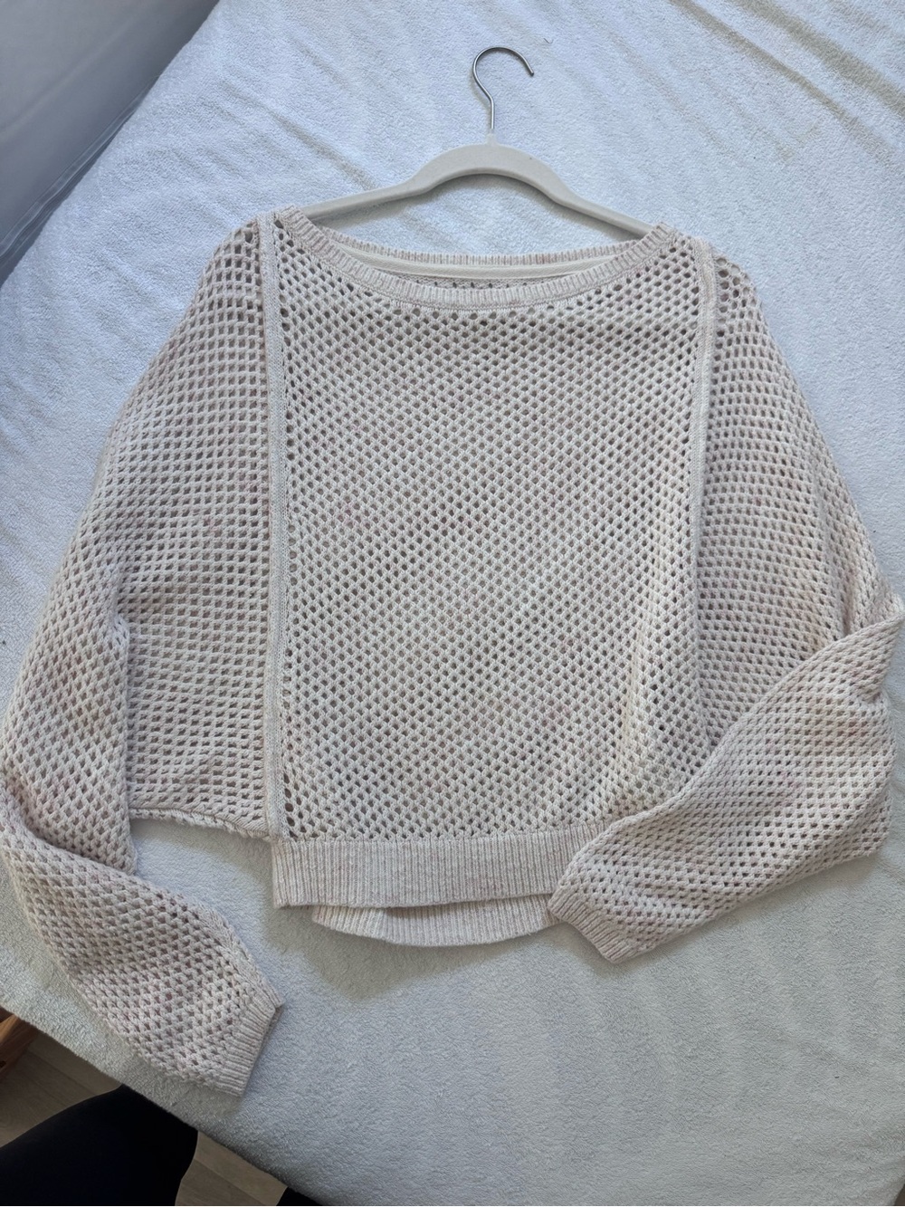 Pilcro Open-Weave Crewneck Sweater in Soft Cream